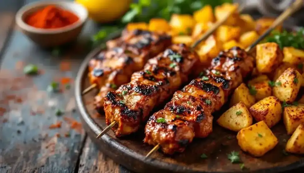 découvrez notre recette savoureuse de kebabs aux pommes de terre rissolées et épices fumées, un plat gourmand et parfumé qui ravira vos papilles.