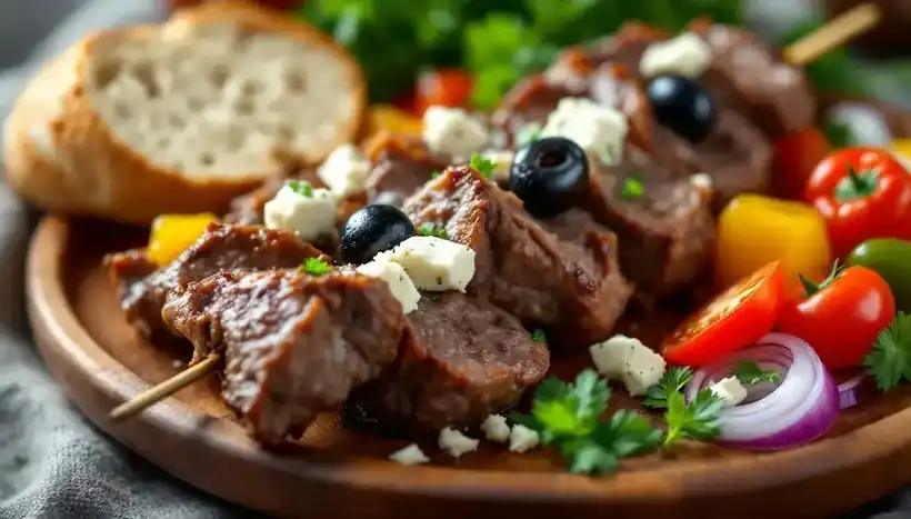 savourez des kebabs irrésistibles garnis de fromage feta crémeux et d'olives noires savoureuses. cette recette délicieuse et authentique allie des saveurs méditerranéennes pour une expérience culinaire unique. découvrez comment préparer ces délices à la maison et émerveillez vos invités lors de vos dîners.