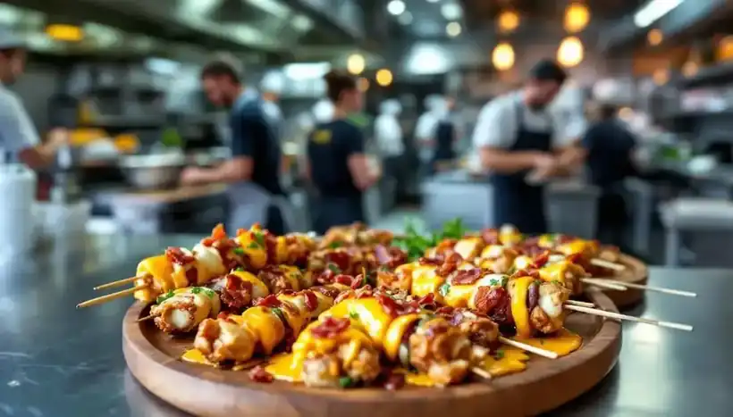 découvrez des kebabs gourmands au fromage fondu et bacon grillé, une recette savoureuse qui allie fondant, croustillant et saveurs irrésistibles. idéal pour un repas convivial et original !