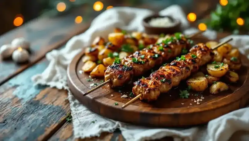 découvrez notre recette gourmande de kebabs accompagnés de pommes de terre sautées et d’ail rôti, pour un repas savoureux et convivial riche en saveurs méditerranéennes.