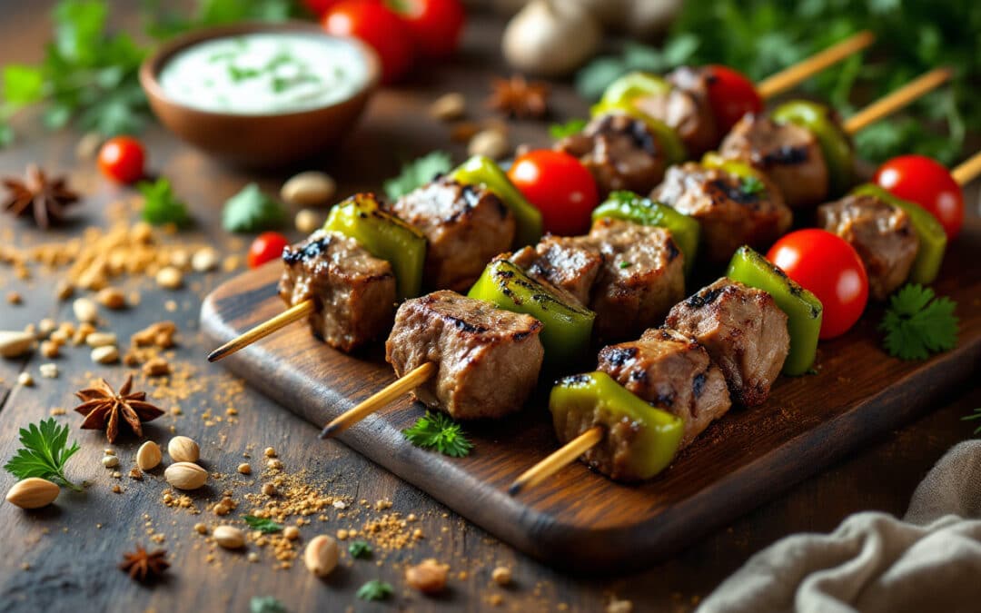 Les kebabs au bœuf mariné aux épices douces