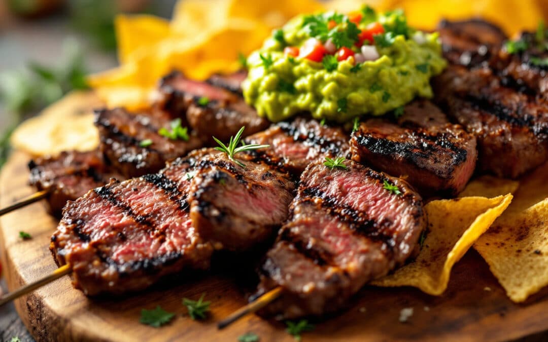 Les kebabs au bœuf épicé et guacamole maison