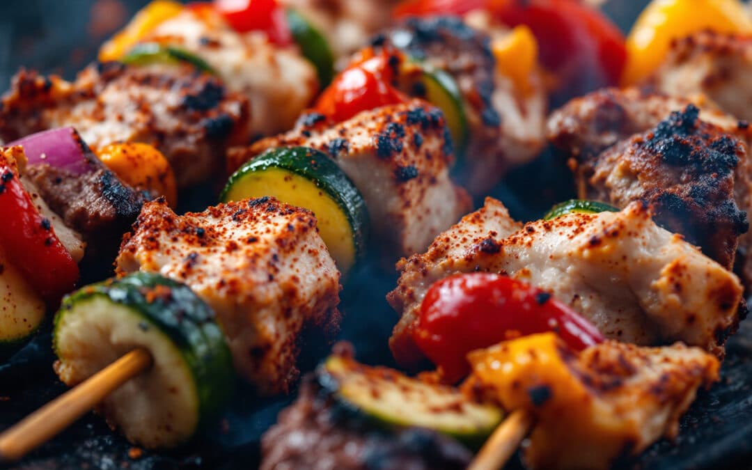 Les kebabs au paprika fumé et légumes grillés