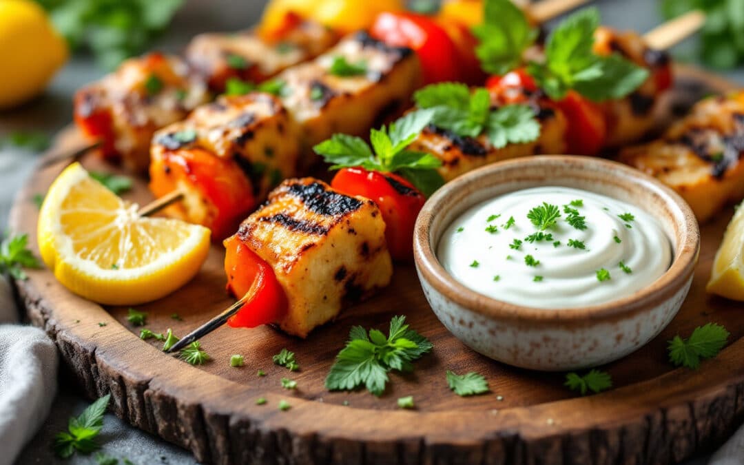Les kebabs au yaourt grec et menthe fraîche