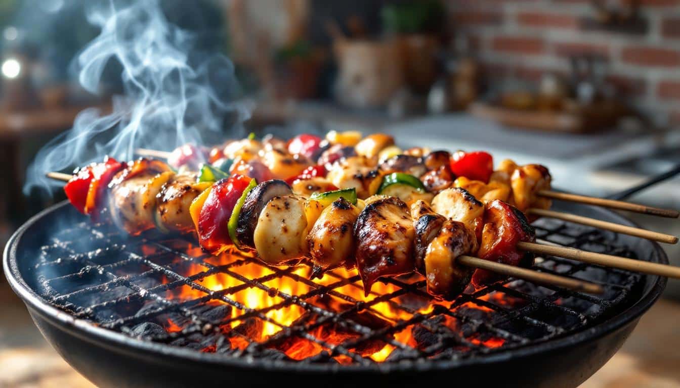 découvrez une délicieuse recette de kebabs aux champignons et ail confit, alliant saveurs riches et textures croustillantes. parfait pour un repas savoureux et original, ces brochettes enchanteront vos papilles avec leur mélange excentrique de légumes et d'épices.