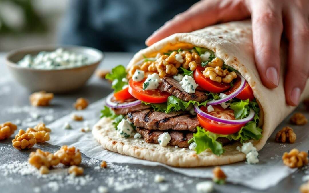 Comment préparer un kebab au fromage bleu et noix ?
