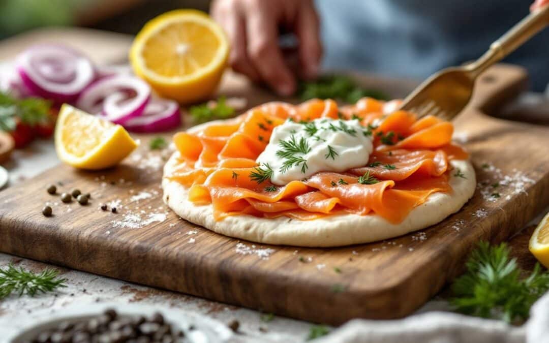 Comment préparer un kebab au saumon fumé et crème fraîche ?