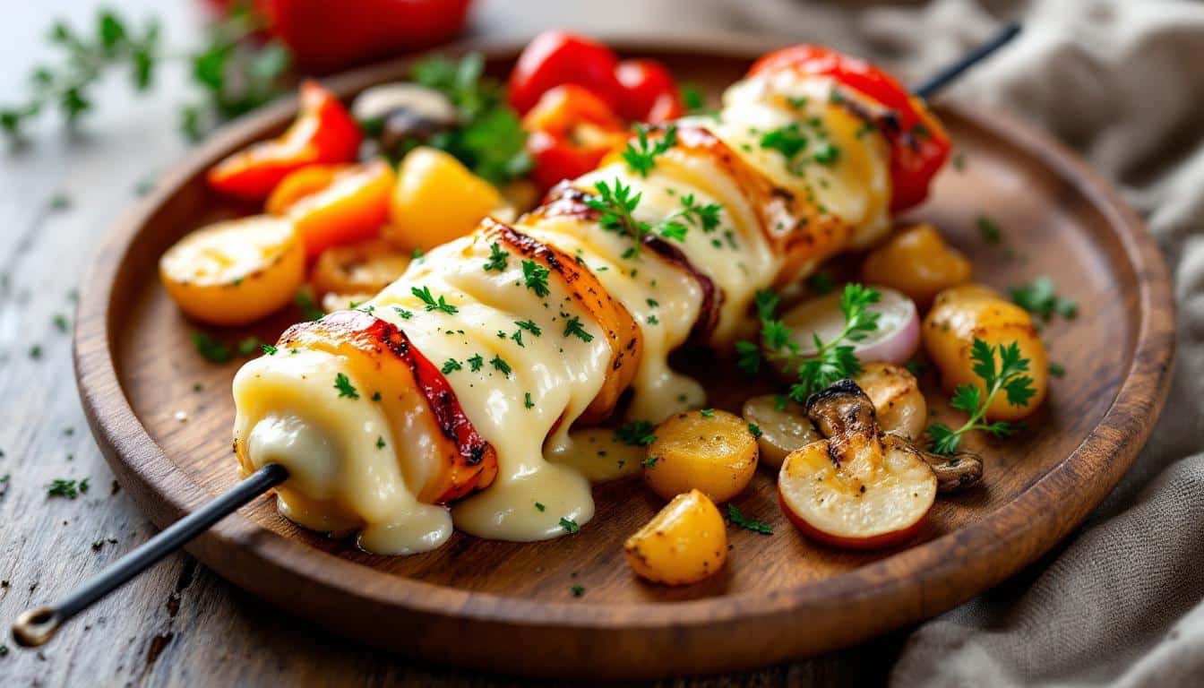 découvrez notre délicieux kebab au fromage raclette, agrémenté de savoureuses pommes de terre sautées. une fusion parfaite de saveurs qui ravira vos papilles !