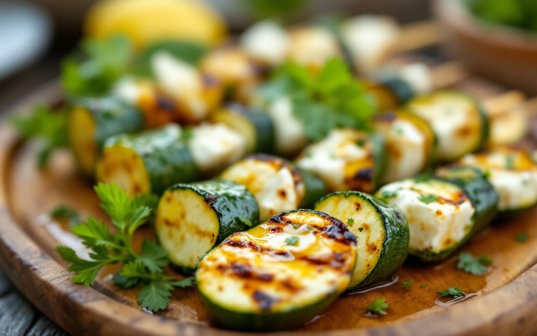 Les kebabs à la courgette grillée et feta