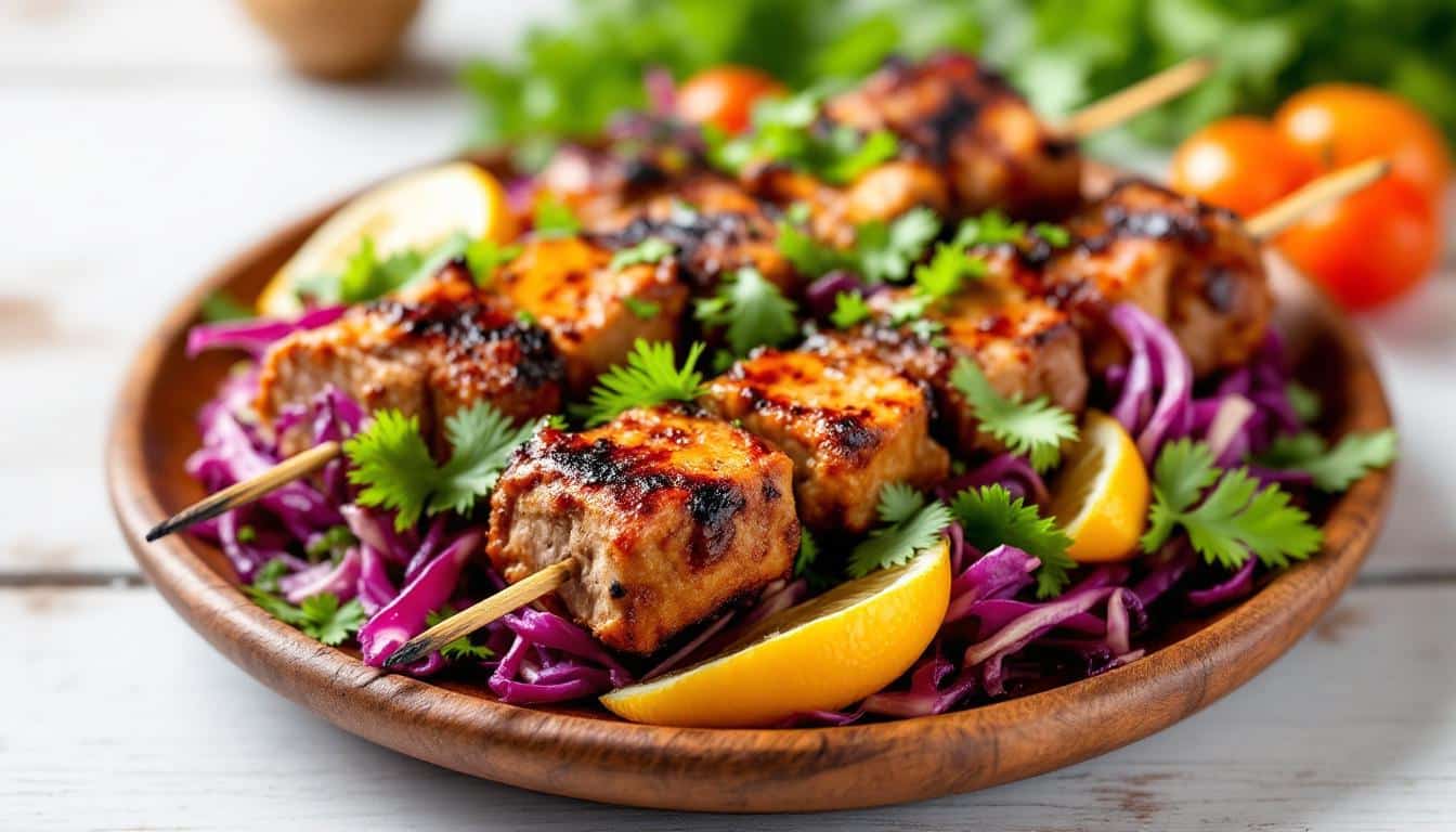découvrez une recette savoureuse de kebabs avec du chou rouge mariné, accompagnés d'une délicieuse sauce aigre-douce. parfait pour ajouter une touche originale et gourmande à vos repas!