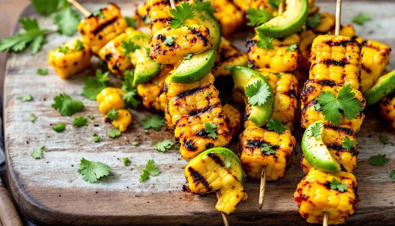 découvrez une délicieuse recette de kebabs au maïs grillé et avocat, alliant saveurs grillées et onctuosité. parfait pour un repas estival léger et savoureux, ces kebabs s'adaptent à tous vos événements, des barbecues aux dîners en famille.