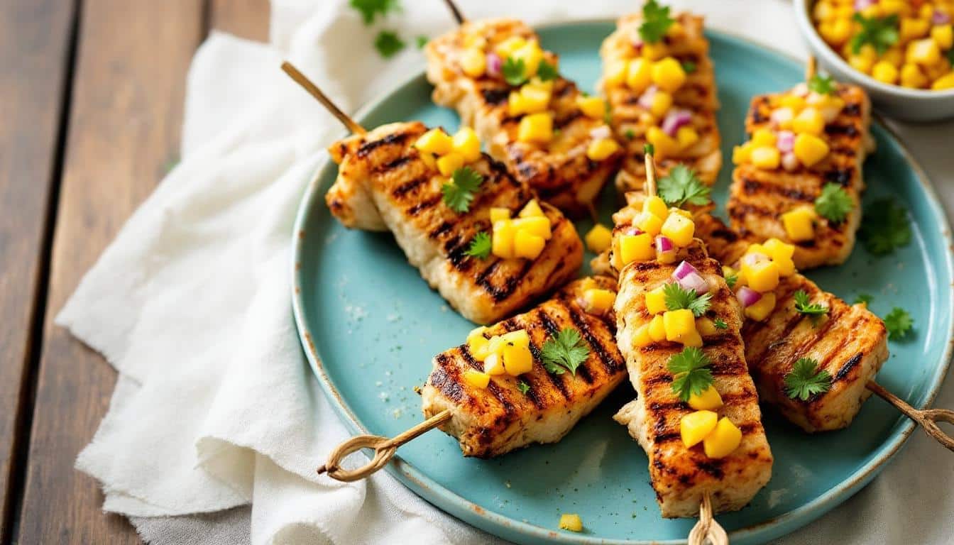 découvrez une savoureuse recette de kebabs au poisson grillé accompagnés d'une délicieuse salsa à la mangue. idéale pour un repas estival, cette combinaison de saveurs exotiques ravira vos papilles et apportera du soleil à votre table.