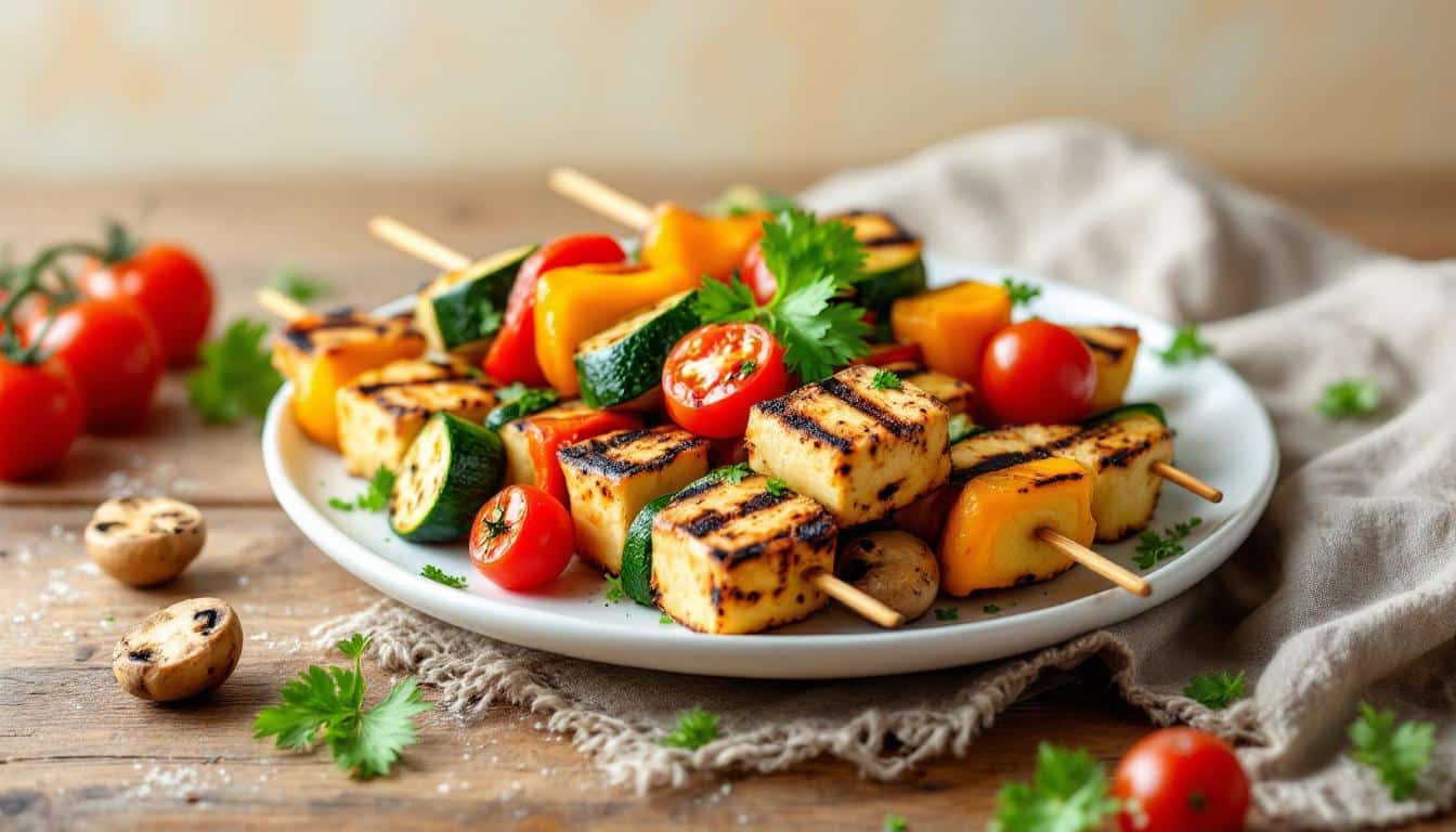 découvrez une recette savoureuse de kebabs au tofu mariné, accompagnés de légumes sautés croquants. parfait pour un repas végétarien, ces kebabs allient saveurs et textures, pour un plaisir gustatif assuré. idéal pour un dîner rapide et délicieux !