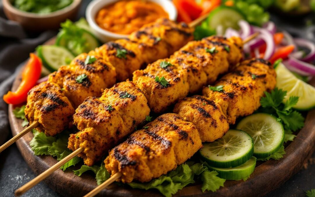 Les kebabs aux épices indiennes et légumes croquants