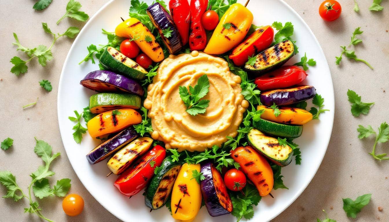 découvrez une recette savoureuse de kebabs à la purée de pois chiches, agrémentés de légumes croquants. idéale pour une repas gourmand et équilibré, cette préparation végétale séduira tous les amateurs de cuisine saine.