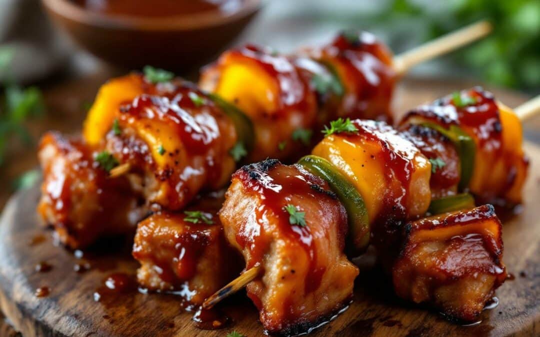 Les kebabs au bacon et sauce barbecue maison