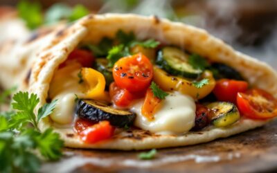 Les kebabs au fromage à pâte molle et légumes grillés