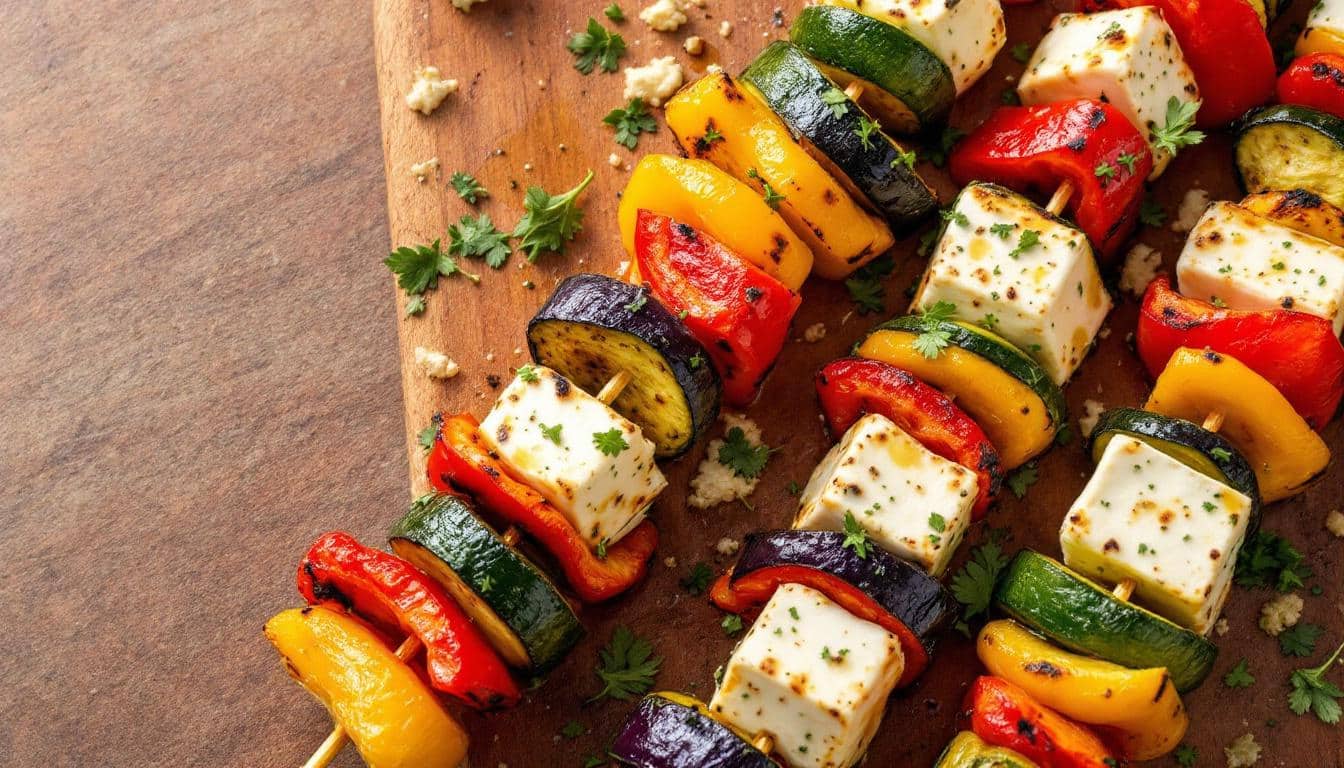 découvrez une délicieuse recette de kebabs au fromage de chèvre et légumes rôtis. un mariage savoureux entre la douceur du fromage de chèvre et le goût intense des légumes grillés, parfait pour un repas original et gourmand!