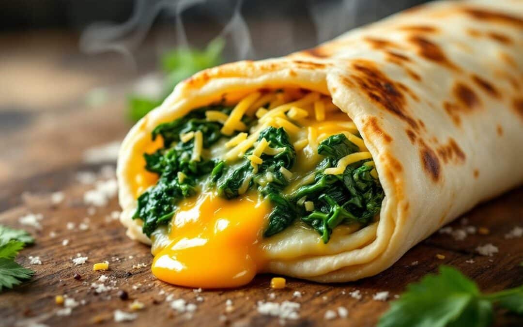 Les kebabs au fromage râpé et épinards sautés