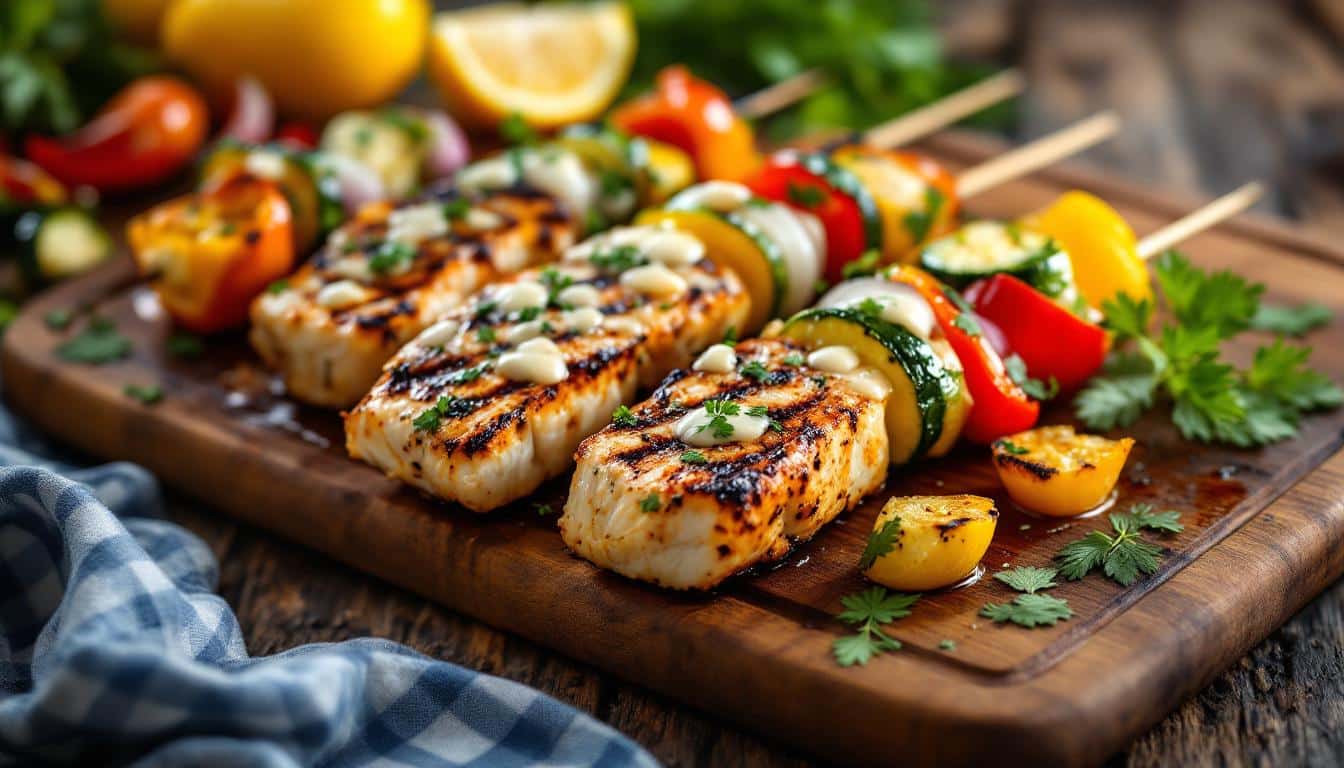découvrez une délicieuse recette de kebabs au poisson blanc, alliant fraîcheur et saveurs marines, accompagnés d'une sauce citronnée onctueuse. parfait pour un repas léger et savoureux !
