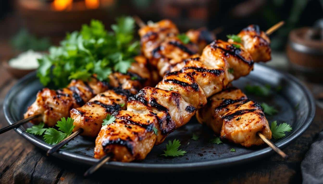 découvrez une délicieuse recette de kebabs au poulet grillé rehaussés de coriandre fraîche, parfaits pour un repas savoureux et plein de fraîcheur. idéal pour les barbecues ou un dîner rapide, laissez-vous séduire par cette combinaison de saveurs irrésistible.