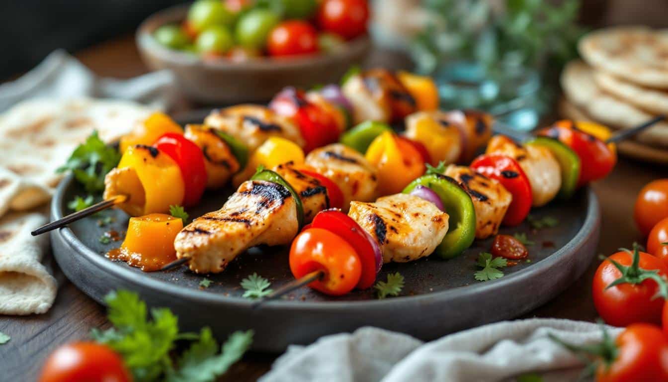découvrez notre savoureuse recette de kebabs au poulet grillé, rehaussée d'une touche de coriandre fraîche. un plat plein de saveurs et de fraîcheur, parfait pour vos repas d'été ou pour impressionner vos invités. essayer c'est l'adopter !
