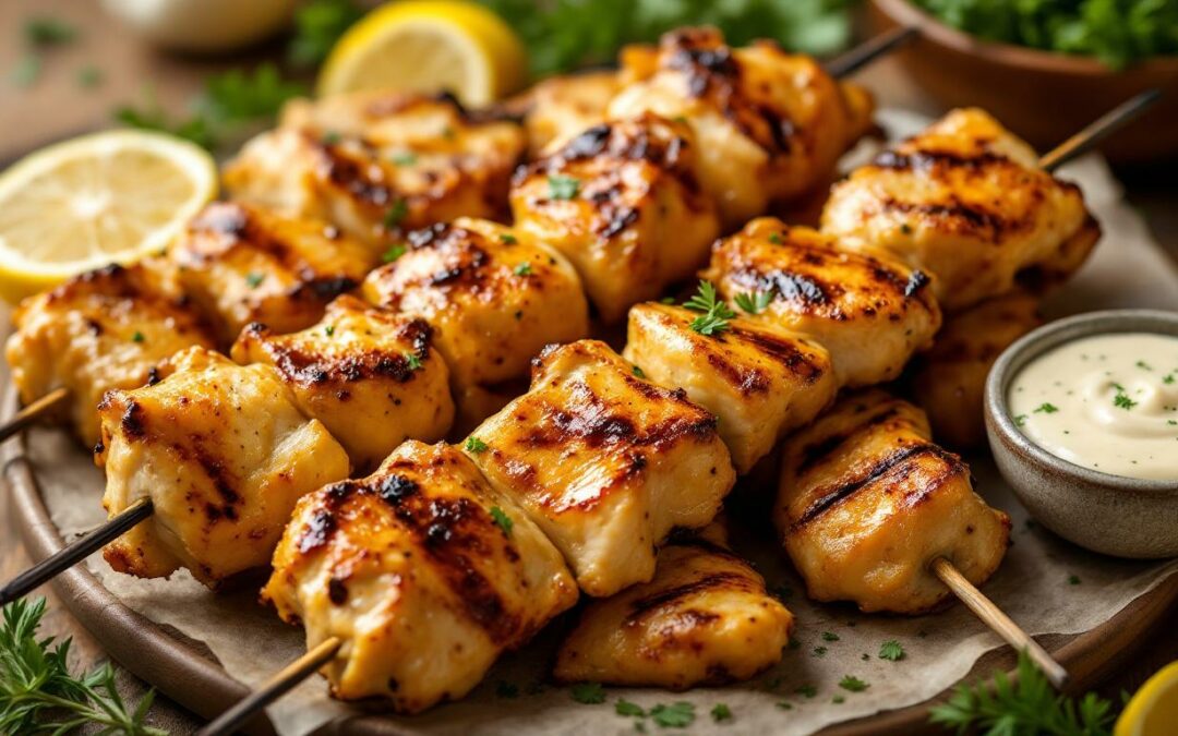 Les kebabs au poulet mariné au miel et épices douces