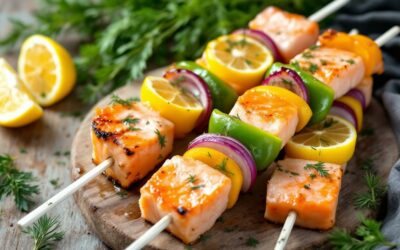 Les kebabs au saumon mariné et aneth