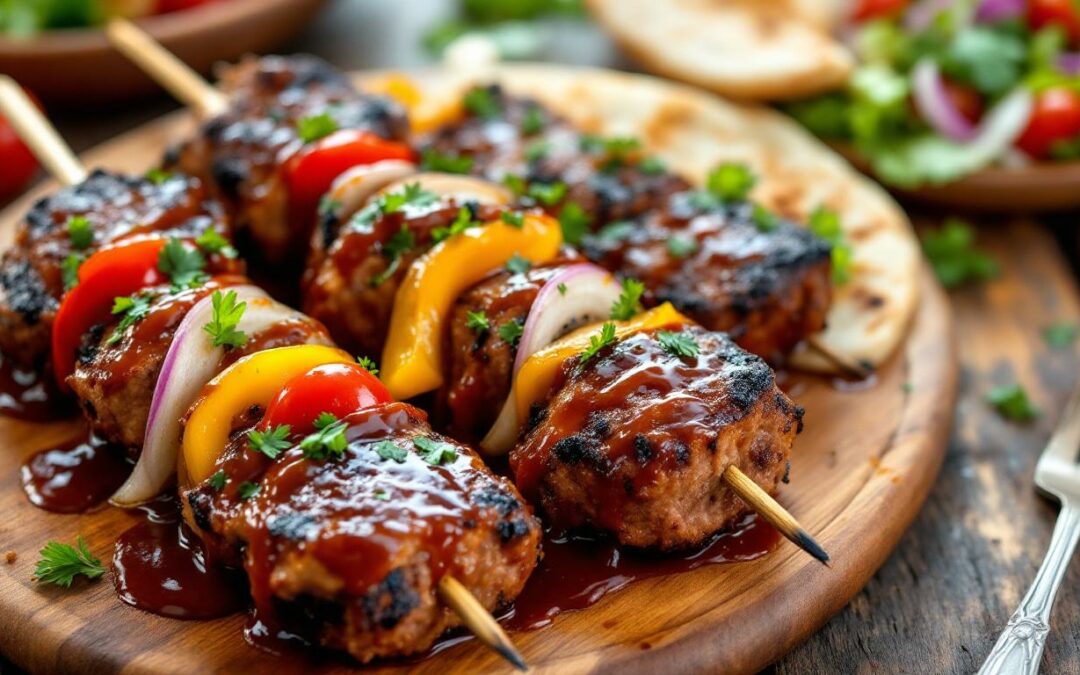 Les kebabs au steak végétal et sauce barbecue