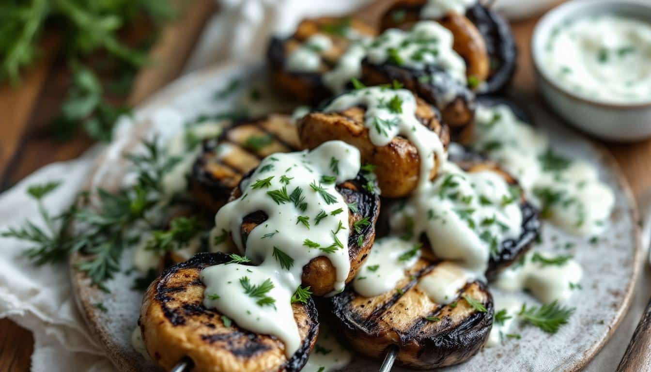 découvrez une recette délicieuse de kebabs aux champignons portobello, accompagnés d'une sauce crémeuse savoureuse. idéal pour un repas végétarien plein de saveurs, ce plat allie texture et goût, parfait pour impressionner vos invités ou savourer un bon repas en famille.