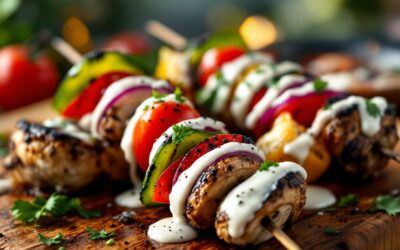 Les kebabs aux champignons portobello et sauce crémeuse