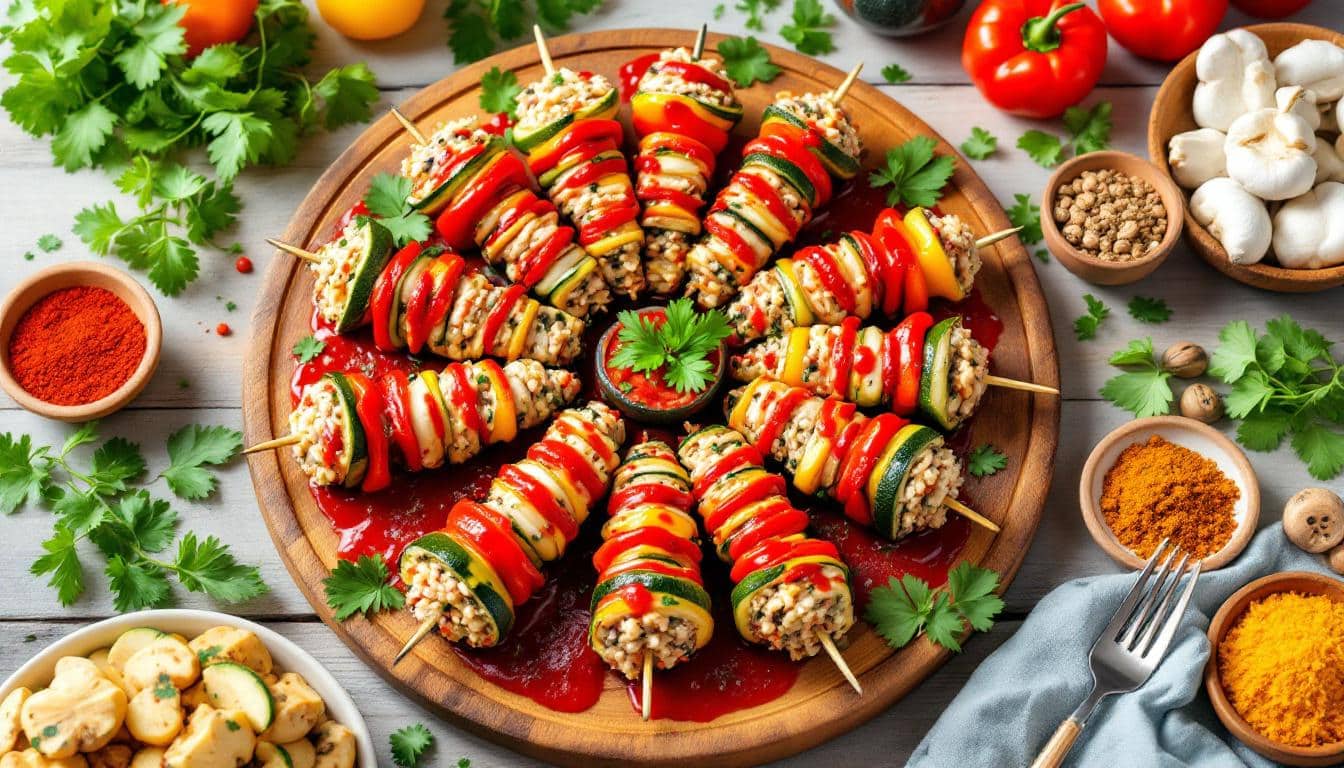 découvrez notre délicieuse recette de kebabs aux légumes farcis, accompagnés d'une savoureuse sauce tomate maison. parfaits pour un repas sain et gourmand, ces kebabs sont idéaux pour les amateurs de cuisine végétale. préparez-les facilement chez vous et régalez vos amis et votre famille !