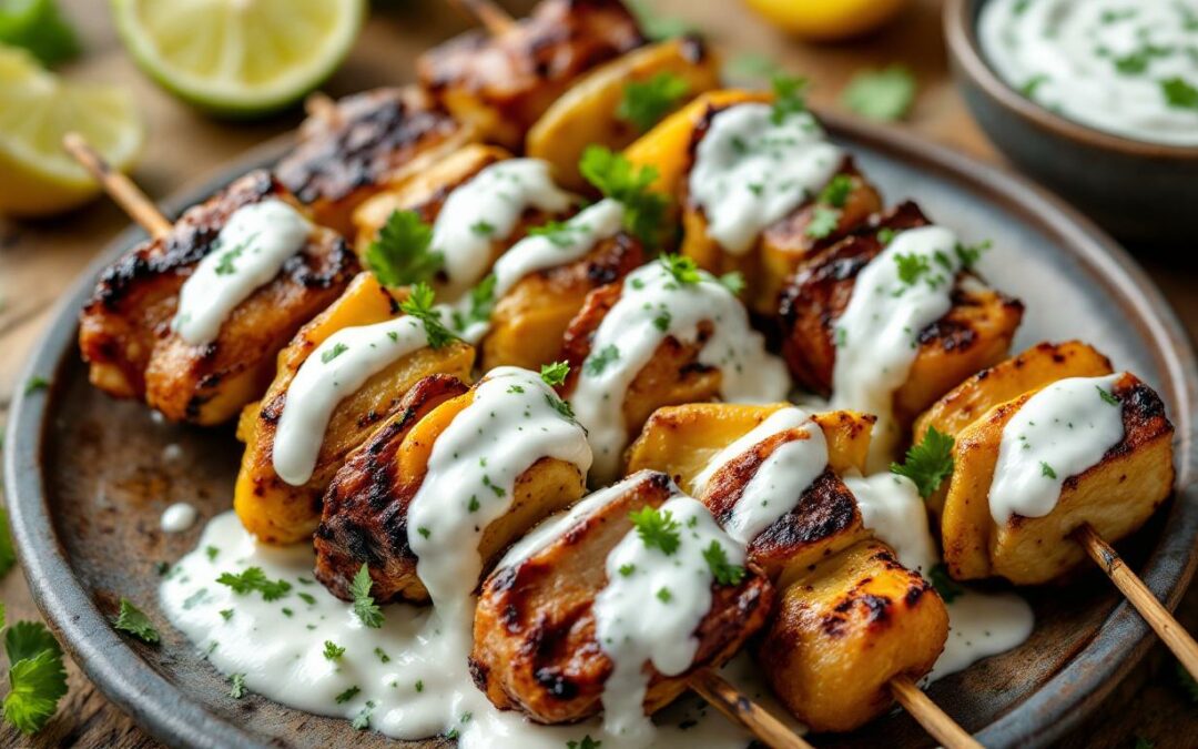 Les kebabs à la sauce au yaourt et citron vert