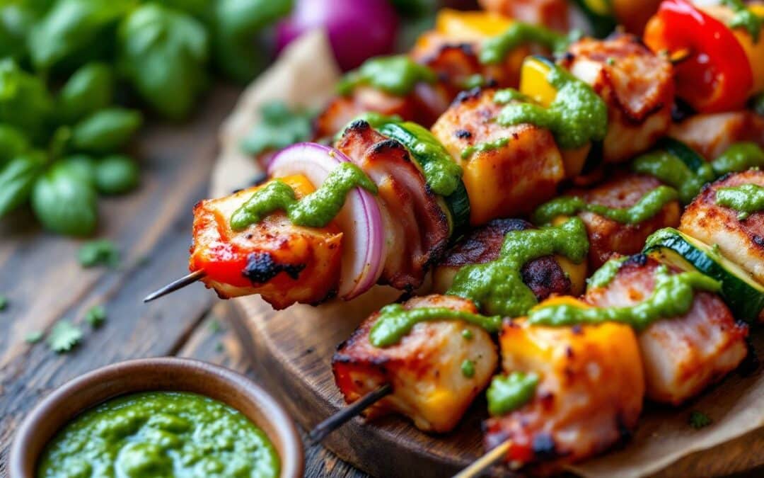 Les kebabs au bacon croustillant et pesto maison