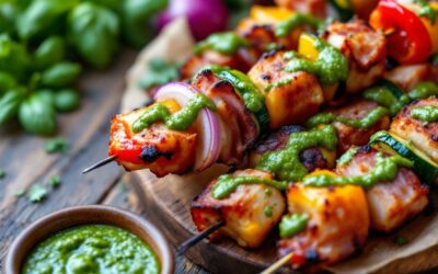 Les kebabs au bacon croustillant et pesto maison