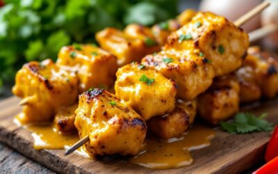 Les kebabs au curry jaune et lait de coco