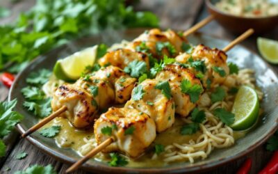 Les kebabs au curry vert et lait de coco