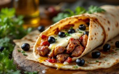 Les kebabs au fromage de brebis et olives noires