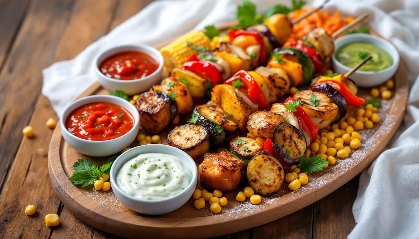 découvrez notre recette originale de kebabs au maïs et légumes marinés : une combinaison savoureuse et colorée idéale pour des repas sains et gourmands. parfait pour les amateurs de cuisine végétarienne !