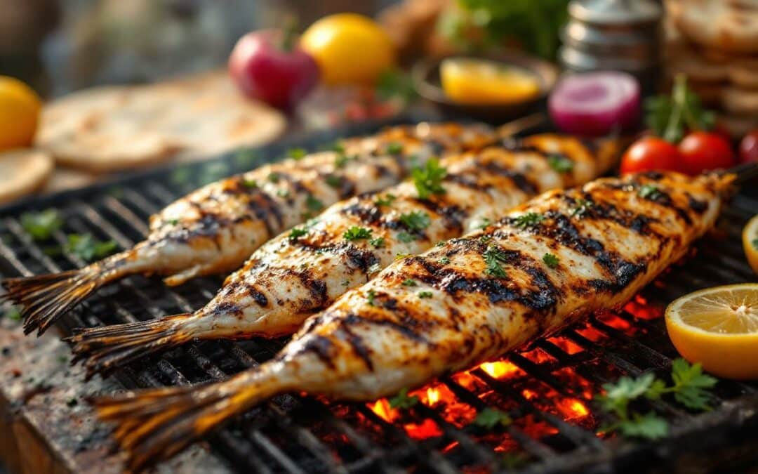 Les kebabs au poisson grillé et épices orientales