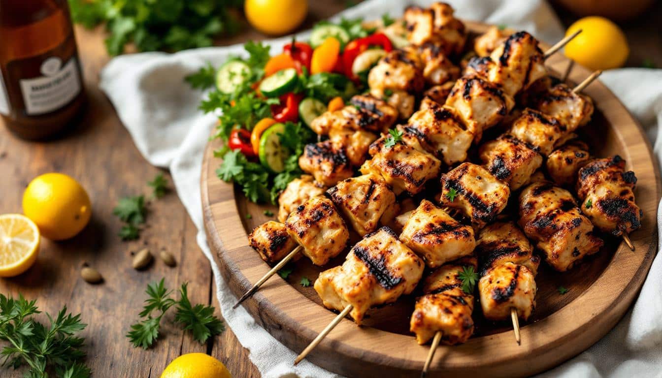 découvrez une explosion de saveurs avec nos kebabs au poulet fumé et herbes fraîches : une recette gourmande et parfumée, parfaite pour un repas convivial et savoureux.