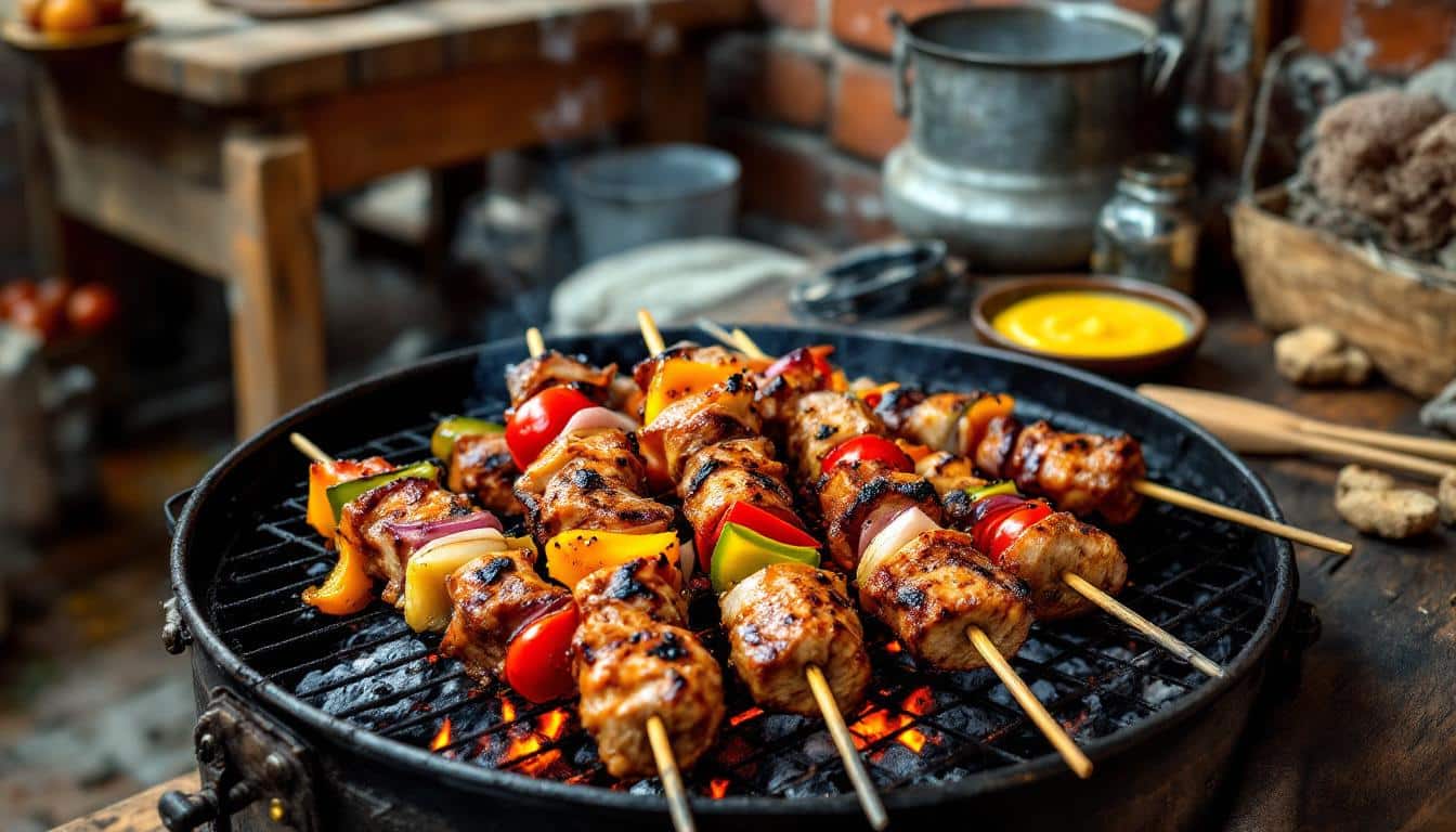 découvrez notre recette de kebabs au rôti de porc tendre, sublimés par une savoureuse sauce moutarde à l’ancienne. une idée gourmande et originale pour réinventer le kebab avec des saveurs authentiques !