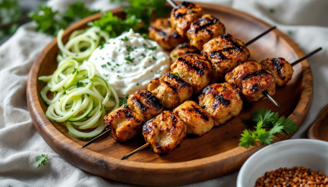 découvrez une recette fraîche et savoureuse de kebabs au yaourt nature et concombre râpé, idéale pour un repas équilibré et plein de saveurs orientales. facile à préparer et parfaite pour surprendre vos invités !