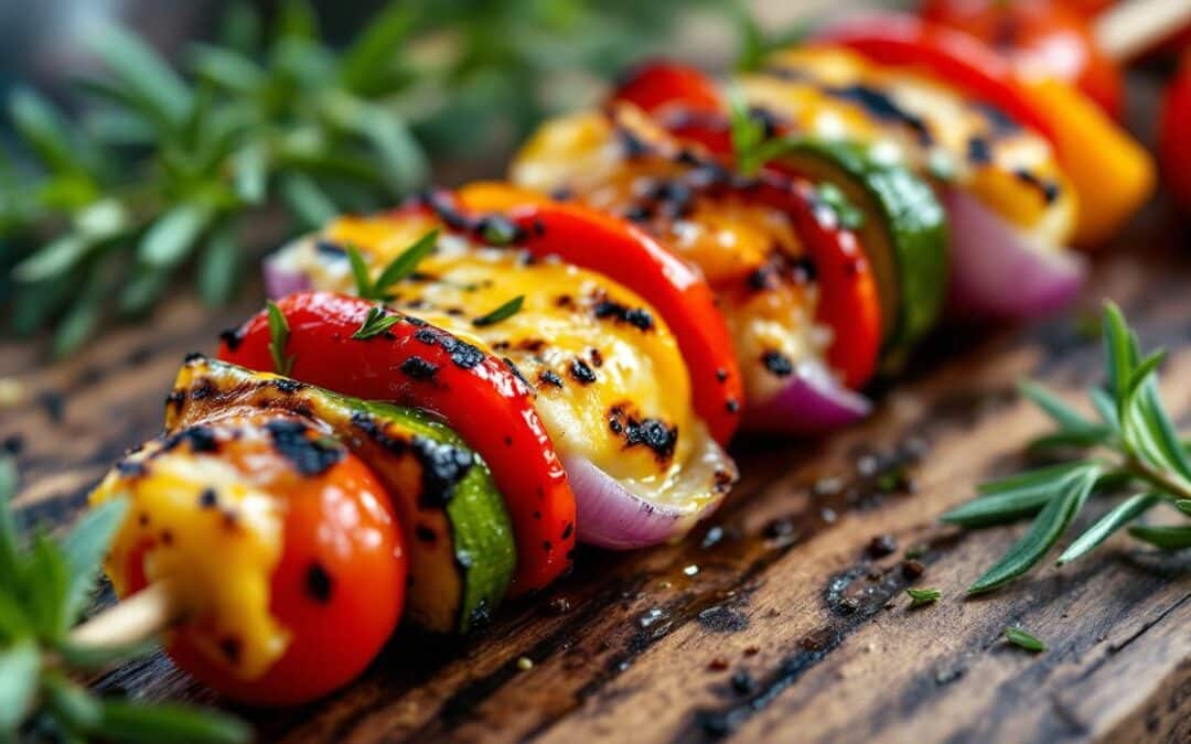 Les kebabs aux légumes grillés et fromage fumé