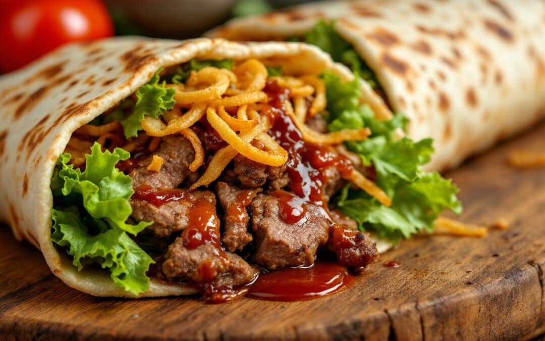 Les kebabs aux oignons frits et sauce barbecue maison
