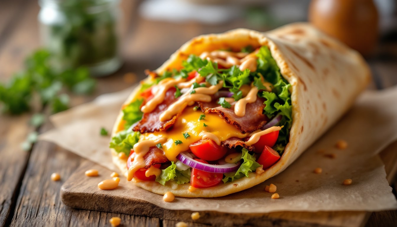 découvrez nos savoureux kebabs garnis de fromage fondu et de bacon croustillant pour une explosion de saveurs. une recette gourmande qui ravira les amateurs de street food!