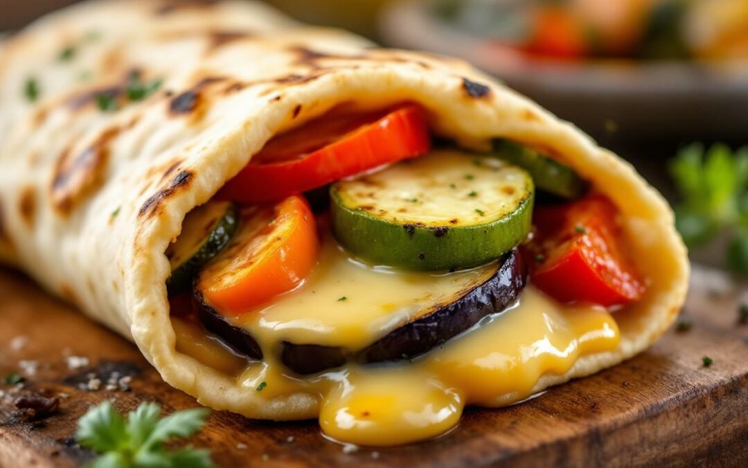 Les kebabs au fromage fondu et légumes grillés