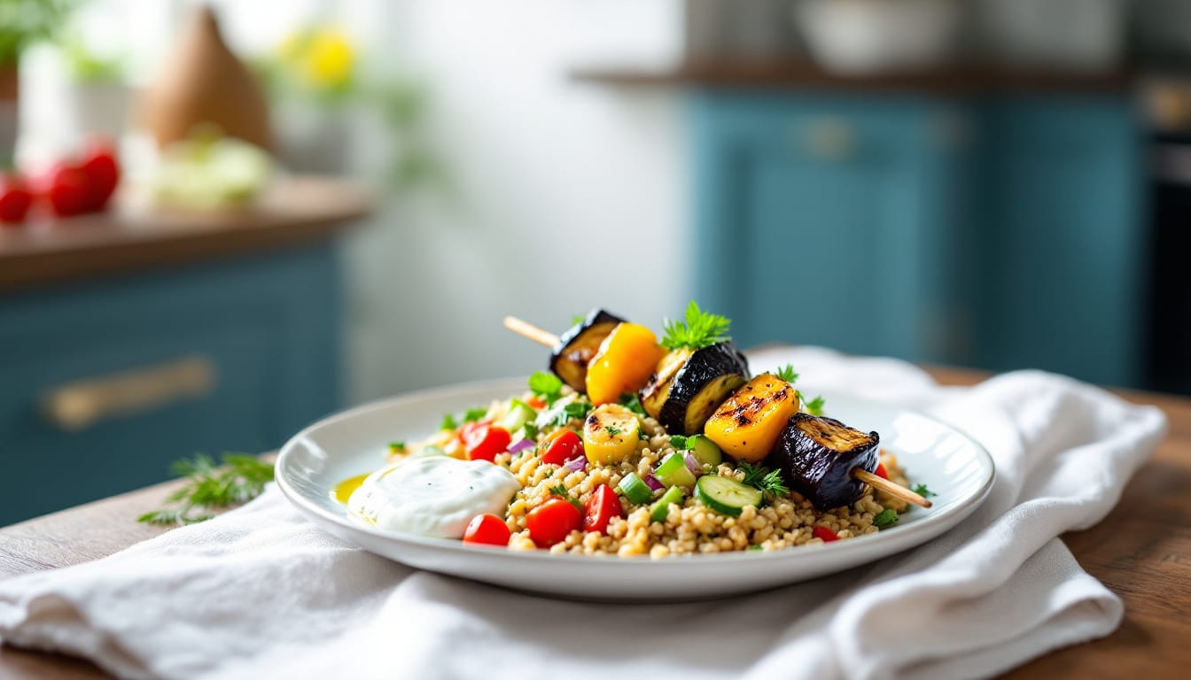 découvrez une recette originale de kebabs au pesto d’amandes et légumes croquants : un mariage savoureux entre fraîcheur, croquant et gourmandise, idéal pour un repas sain et plein de goût !