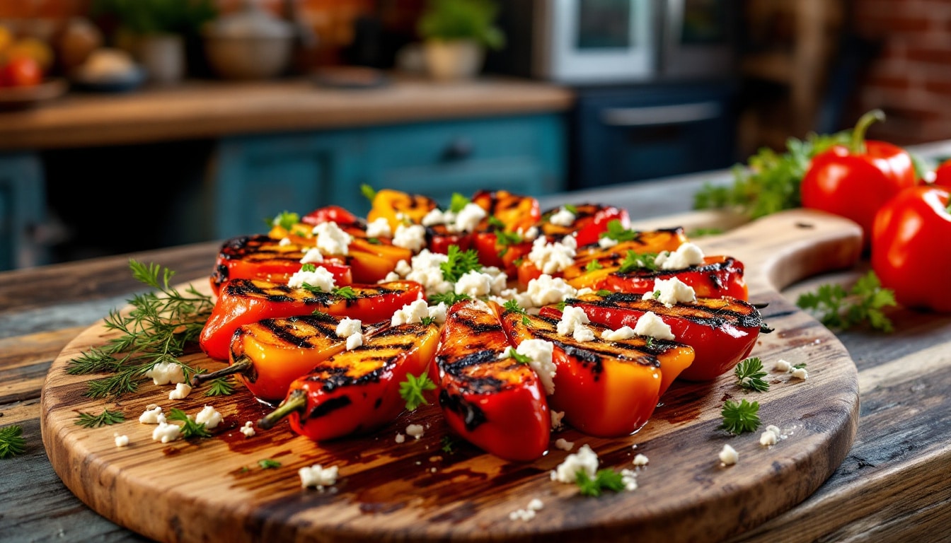 découvrez une recette savoureuse de kebabs au poivron grillé et fromage feta, alliant fraîcheur et gourmandise. parfaite pour un repas convivial et plein de saveurs méditerranéennes !