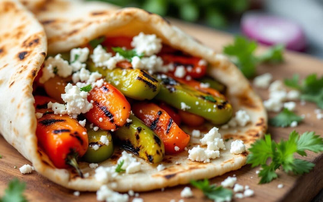 Les kebabs au poivron grillé et fromage feta